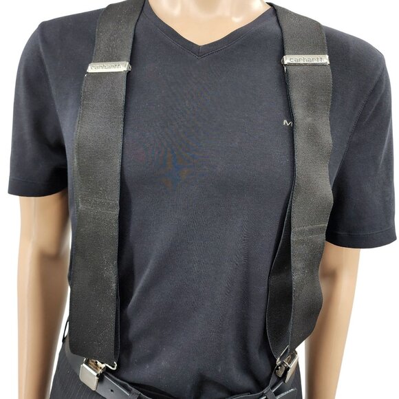 Carhartt Mens Black Adjustable X-Back Suspenders With Metal Clips & Leather Acce - Picture 1 of 10